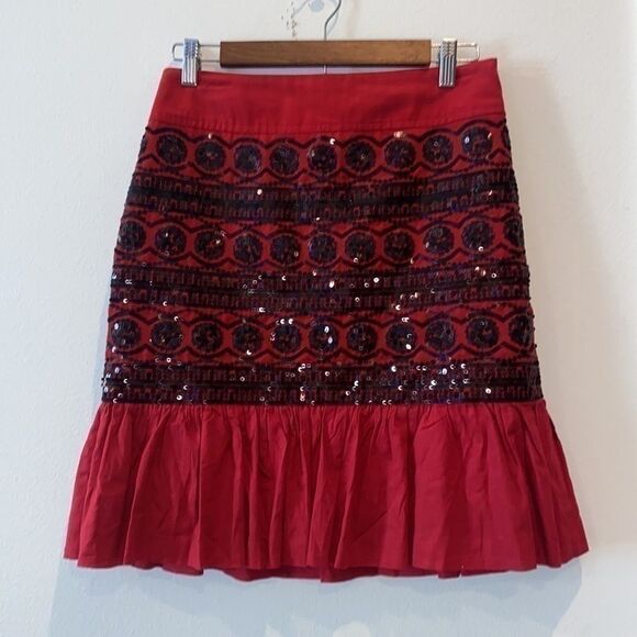 NWT Anthropologie Moulinette Soeurs Sequined Suelta Skirt Crimson Great Gatsby 4 - Picture 4 of 8
